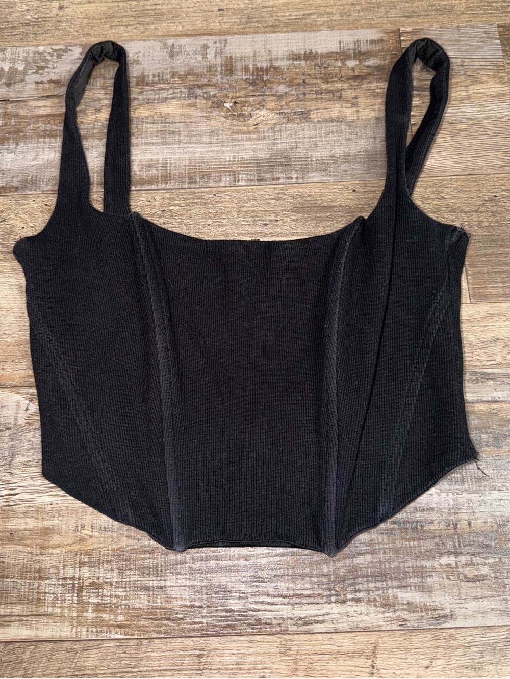 Beige Botany Black Ribbed Corset Top Size Small Y2K Zip Back - Picture 2 of 7
